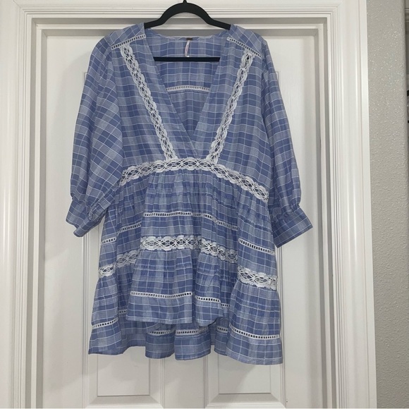FREE People Time Out Lace Trim Tunic In Blue - Picture 3 of 10
